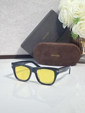 New Tom Ford FT1034 Square Sunglasses Unisex Black Frame Yellow Lens W/ Case