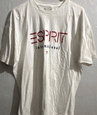 Esprit International Logo Graphic Print White Crew Neck T-Shirt Men s L