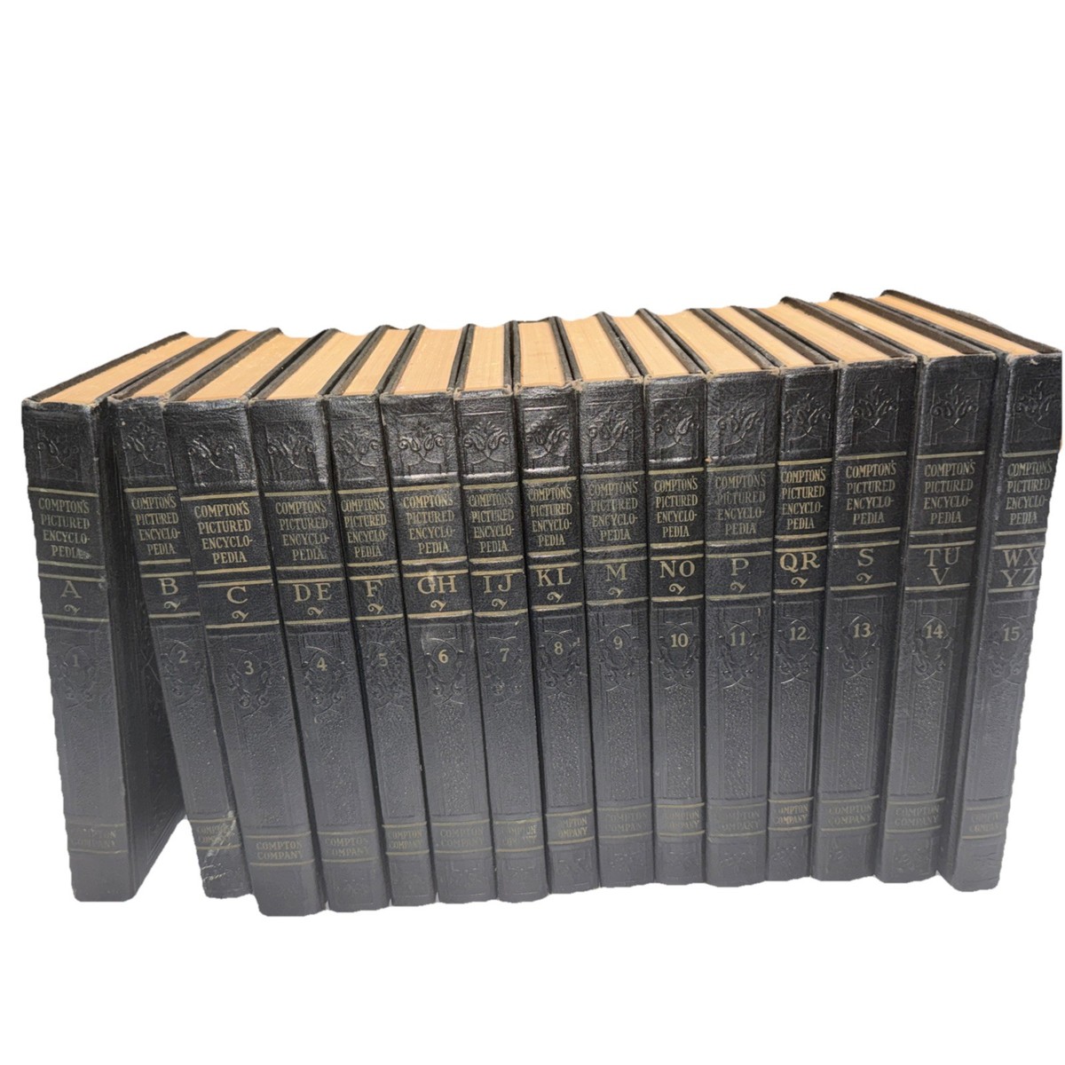 Compton's 1946 Pictured Encyclopedia Complete Set 1-15 Embossed