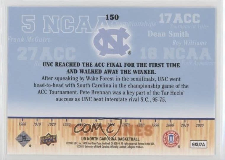 2010-11 UD North Carolina Basketball Timelines Pete Brennan #150 - Image 2 of 2