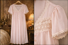 VTG 90s Christian Dior Women M Pale Pink Lace Trim Satin Elegant Gown Slip Dress
