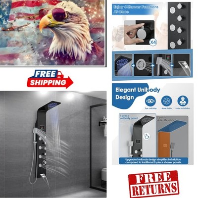 Luxury Shower Panel Tower with Rainfall Head, Body Jets & LED Display   Black
