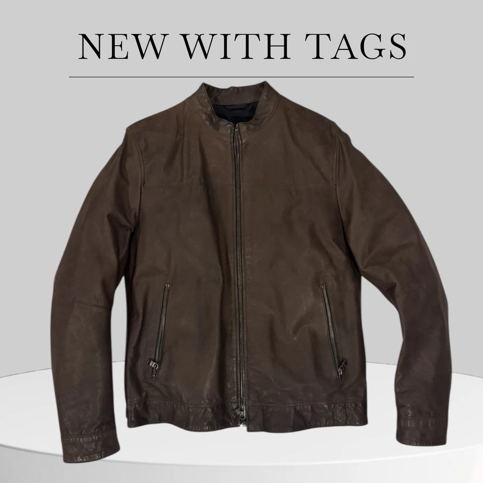 Chaqueta de cuero para motocicleta Banana Republic marrón mediana nueva con etiquetas venta al por menor ($598) Foto 3 de 4
