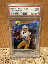 2020 Panini Donruss Justin Herbert Optic Preview Holo Rookie Card PSA 9. rookie card picture