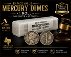 $5 FV 90% Silver Mercury Dimes Full Roll 50 Coins Mixed Dates Circulated