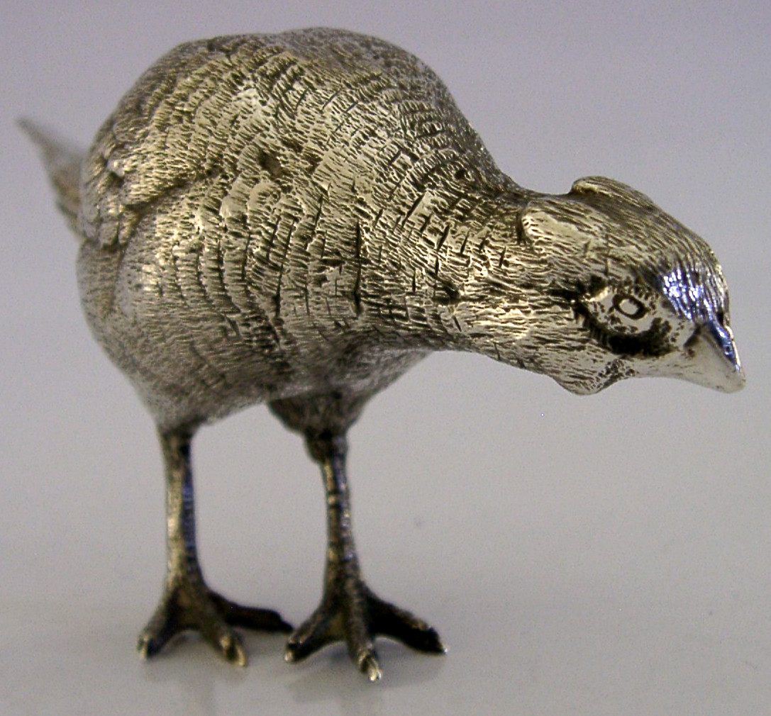 HEAVY 262g STERLING SILVER PHEASANT BIRD FIGURE 1977 HUNTING SHOOTING ENGLISH