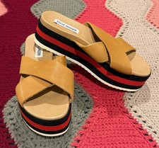 Steve Madden Asher Platform Sandals Size 8 Tan Brown Red Slide On Strappy Y2K