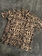 Quicksilver Shirt Mens L Brown Black Hawaiian Luau tiki Aloha Relaxed Camp