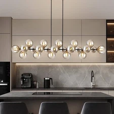 Linear Chandeliers for Dining Room, Glass Globe Sputnik Linear Chandelier Bla...