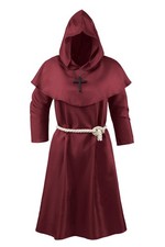 Medieval Monk Hooded Robe Priest Friar Robe Halloween Cosplay Costume Cloak f...