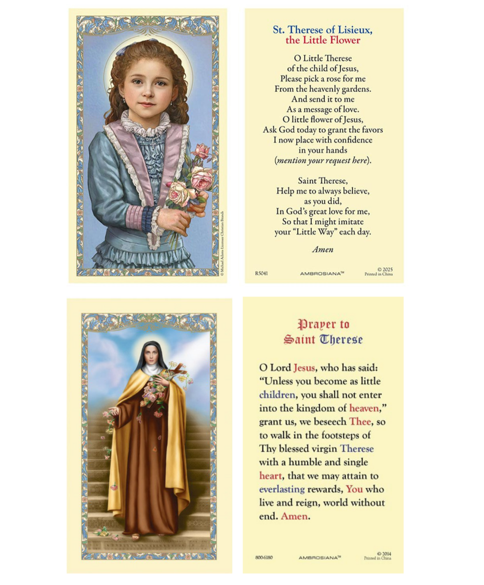 Laminated Saint St. Therese Lisieux Little Flower Holy Prayer Card