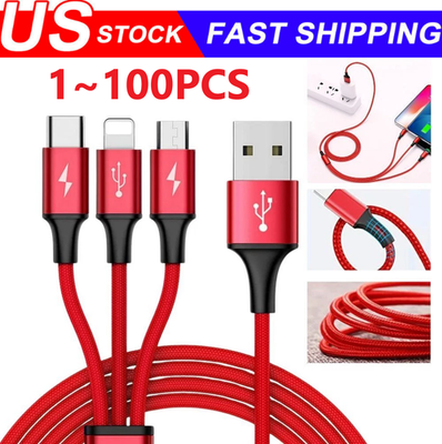 #ad 3in1 Fast USB Charging Cable Universal Multi Function CellPhone Charger Cord LOT $43.01