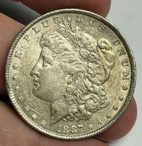 Toned AU 1887-P Morgan Silver Dollar, Almost Uncirculated $1 U.S. coin