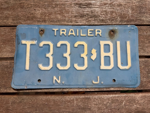 1980s NEW JERSEY Trailer LICENSE PLATE T 333 BU