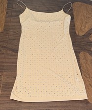 B Smart Beige Rhinestone Embellished Slip Dress Size M