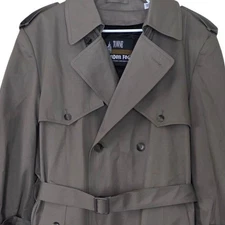London Fog Towne Double Breasted Trench Coat Khaki Belted Mens Size 42 Regular