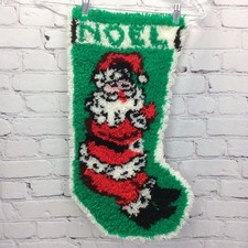 Vintage Christmas Santa Latch Hook Rug Stocking Wall Hanging Handmade 22 x12.5