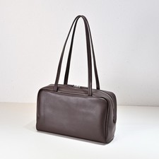 The Row Dark Brown Lambskin Leather Bowling S...