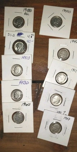 Random Date circulated Roosevelt Dime Lot Of 10 90% Silver Bullion