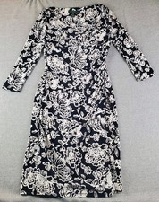 Lauren Ralph Lauren Black White 3/4 Sleeve Side Rouched Dress Size 4