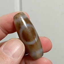 Tibetan  old Hand Etched agate Heaven And Earth Dzi Bead