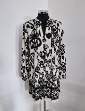 Zara Black Cream Pattern Smock Dress Size S Boho Holiday Pintuck Summer Tunic 