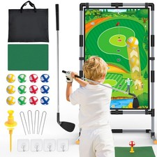 Golf Chipping Game Set Double-Sided Mat with Stand, Fun Practice Game for Kids
