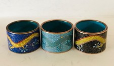 Three Antique Chinese Cloisonne Dragon Napkin Rings Late 19th C