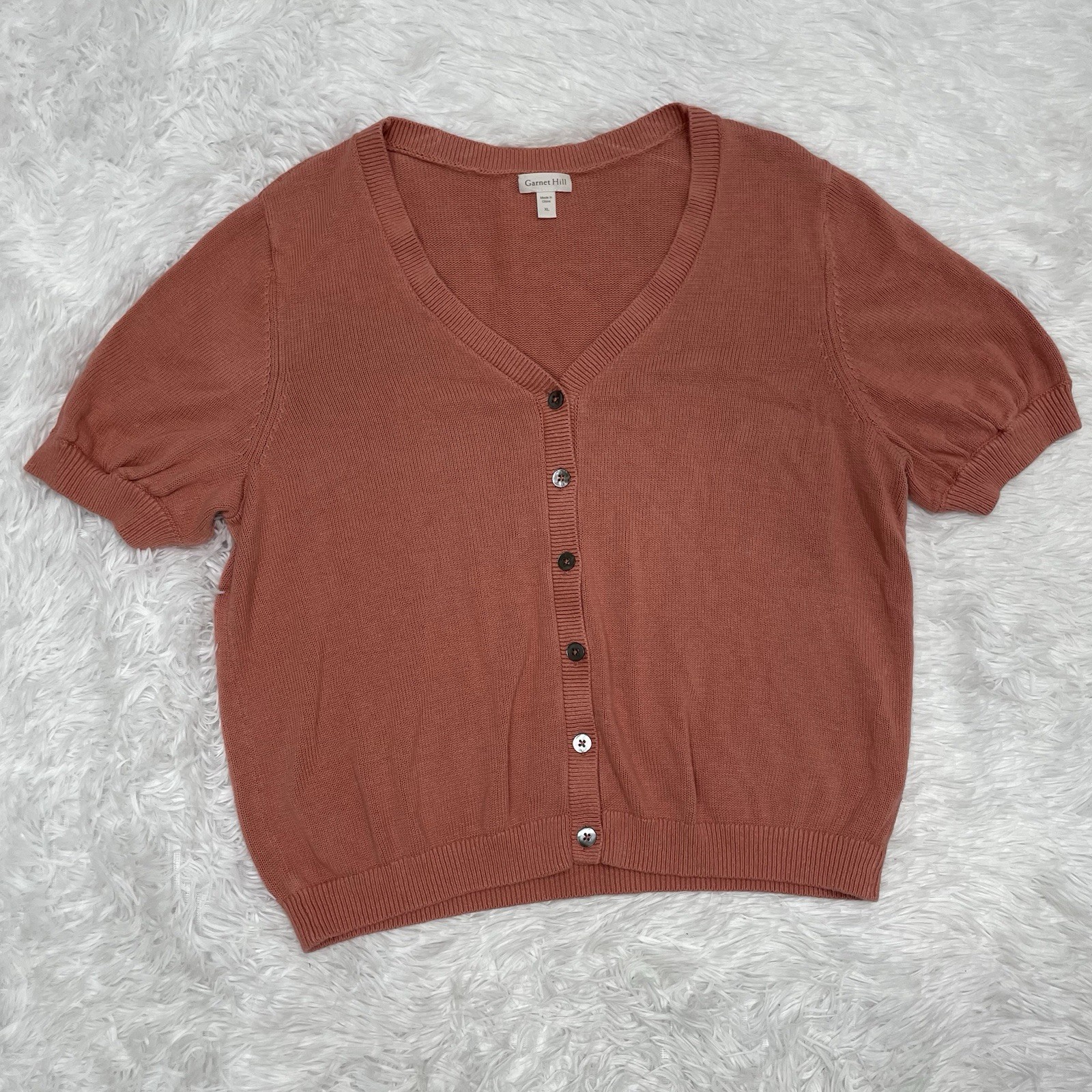 Garnet Hill Women’s Size XL Linen Blend Cardigan Button Up Sweater Peach