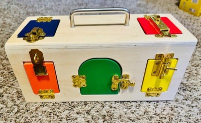 Montessori Lock and Key Toy, Wooden Activity Cube for Toddlers, Wooden Busy L...