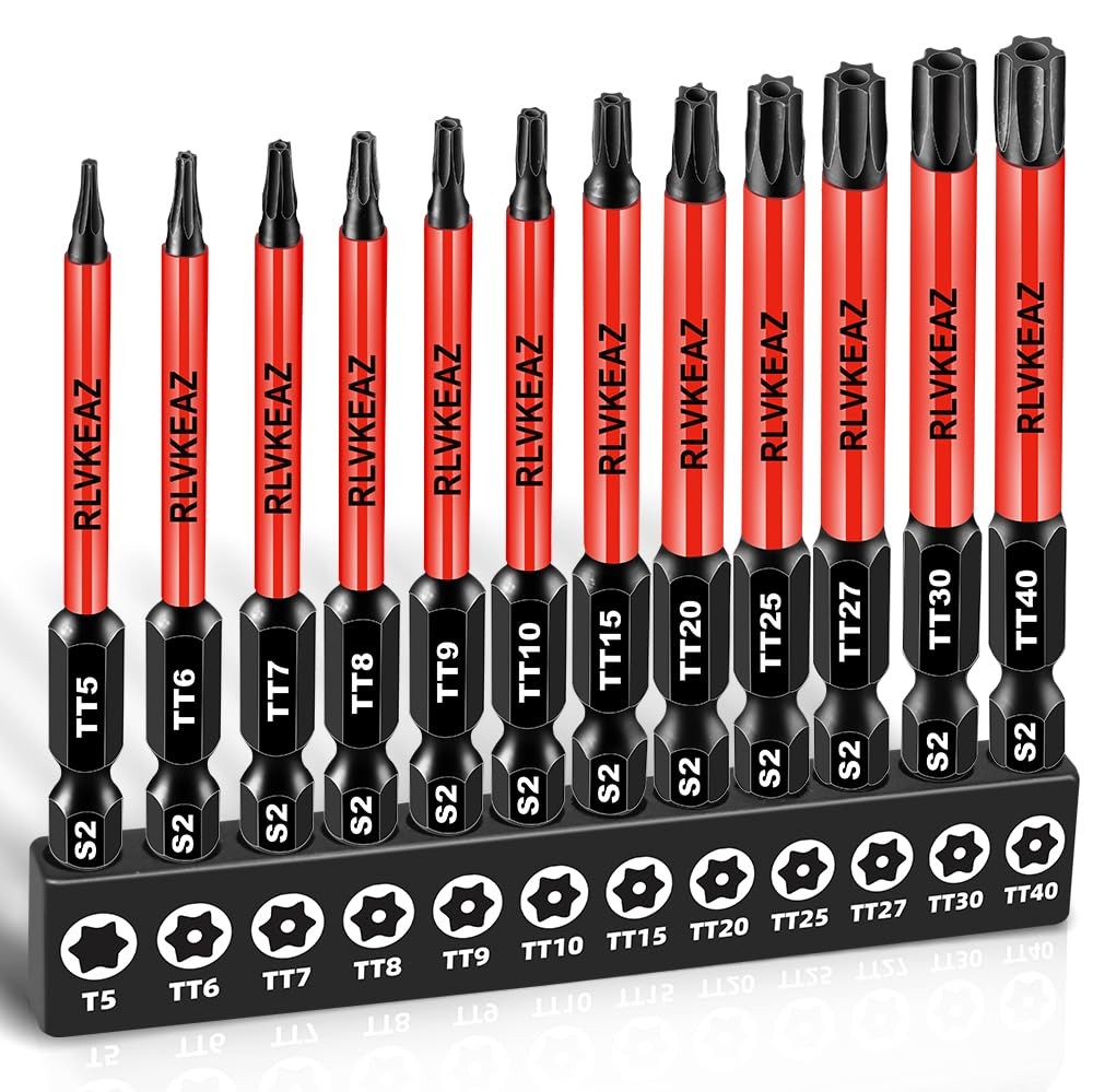 12-Piece Impact Security Torx Bit Set T5-T40, Magnetic High Torque Bits