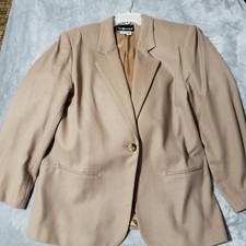 Sag Harbor Beige Wool Blazer Womens Sz 16 Office Classic Career 1 Button Jacket