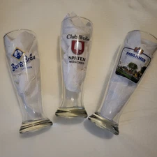 Set of 3 Clear Pilsner Beer Glasses Logo Barware Vintage Germany