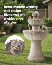 New Outdoor Water Fountain, 36.5 in Height Fountain and Waterfall, 2-Tier Floor