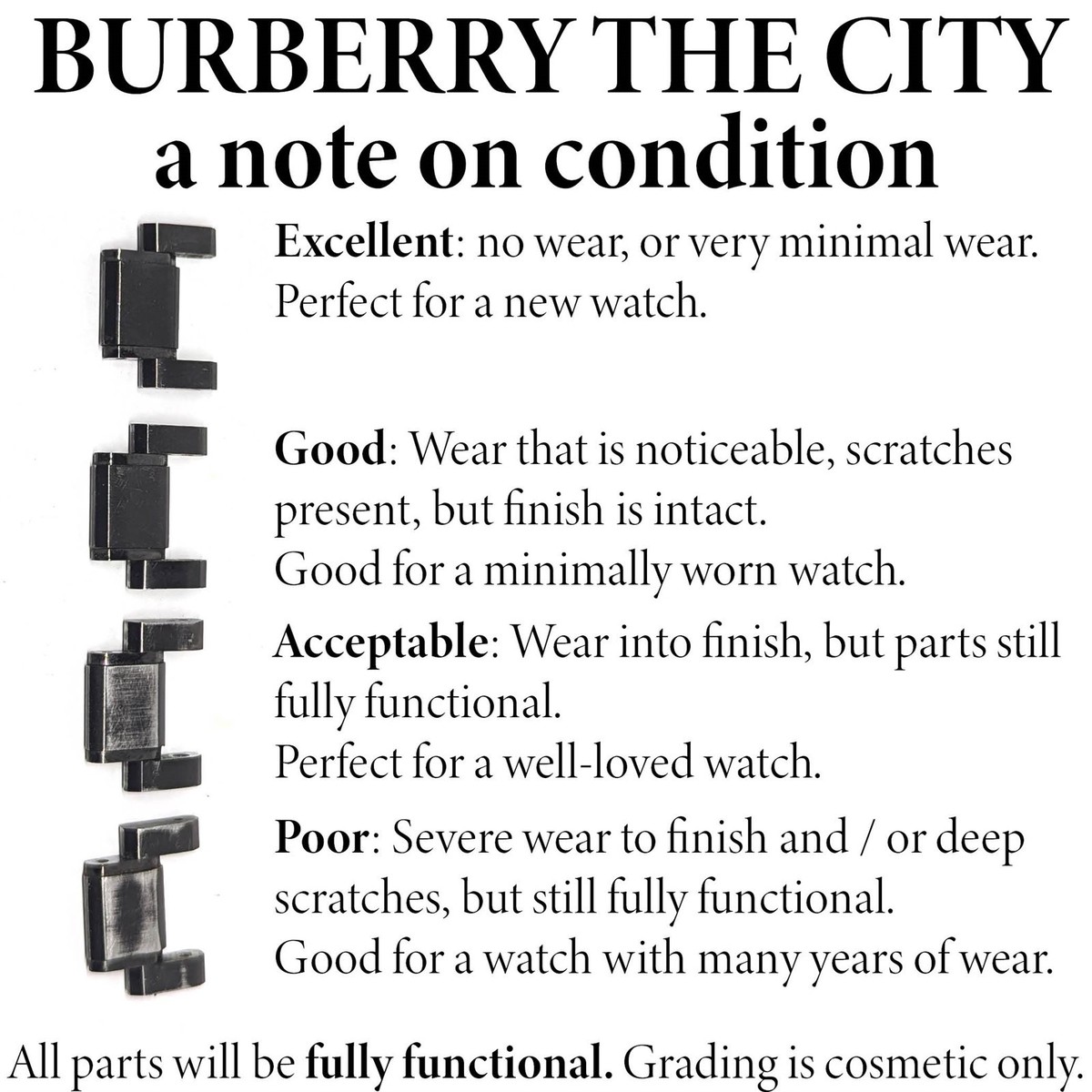 Burberry The City Watch Band Links Silver steel 42mm 38mm 34mm