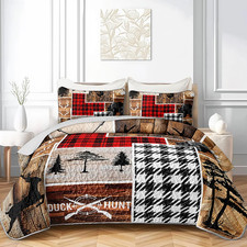 Hunting Deer Quilt Set Full/Queen Size  3 Pieces, Wild Animal Bear Printed Beds