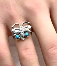 Kingman Turquoise Sterling Silver Butterfly Ring 925 Size 6.25