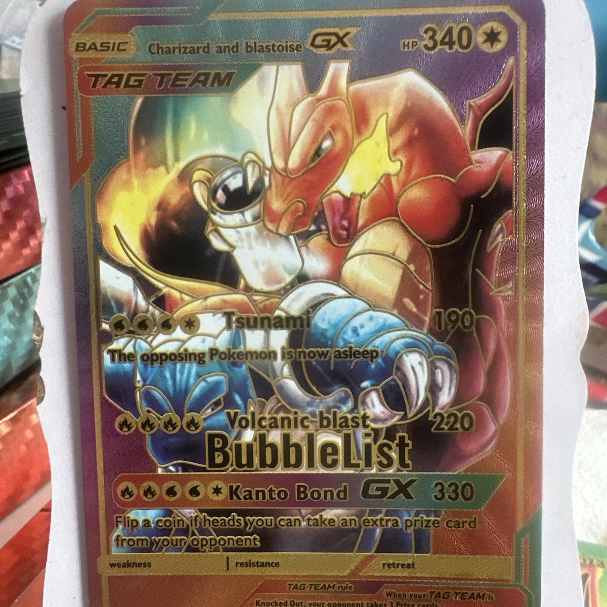 Pokemon Charizard & Blastoise Tag Team GX NM Multi Foil Fan