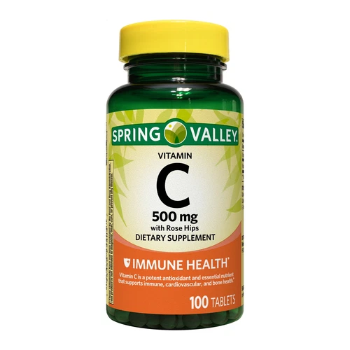 Vitamin C Supplement with Rose Hips Tablets, 500 mg, 100 Count