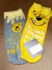 DISNEY WINNIE THE POOH 2 PACK POMPOM NO SHOW SOCKS NEW