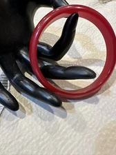 Vintage Marbled Cherry Red Bakelite Bangle Bracelet Domed Simichrome Tested