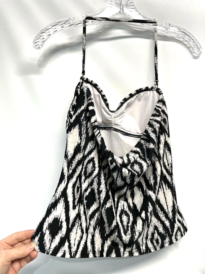 Apt. 9 Tankini Halter Top Traje de Baño Traje de Baño Top Negro Blanco Geo NUEVO M/8 Foto 3 de 4