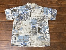 Go Barefoot Men Hawaiian Floral Hula Girl Reverse Print Shirt Made in USA Size L