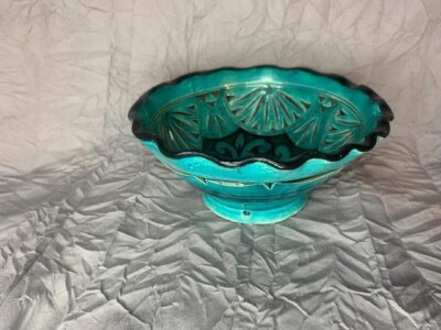 Moroccan Pottery Bowl  Plate Teal Blue Handmade 6 x 2.5''