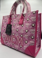 Mcm Large Pink Jacquard Monogram Canvas & Leather Tote Book Tote Women’s $1290