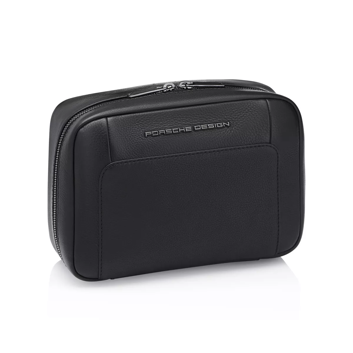 Luxury black leather toiletry bag