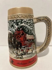 Budweiser Holiday Stein Series C, Featuring Clydesdale Horses And Snowy Scene