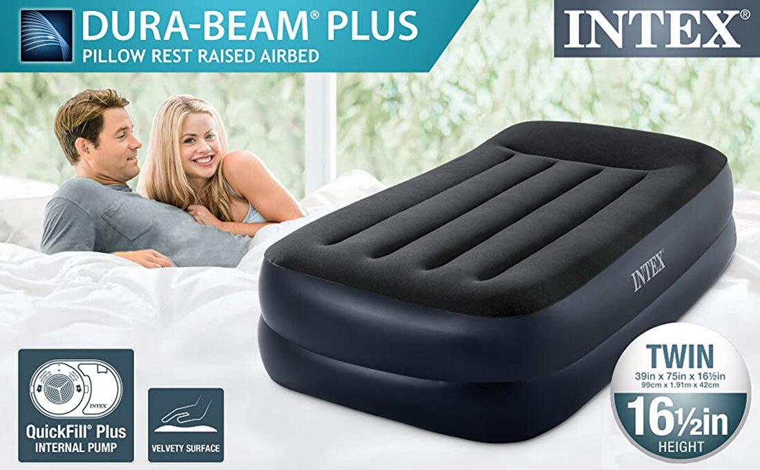 Air Bed Mattress with Internal Pump TWIN Size Built In Pillow Airbed Intex