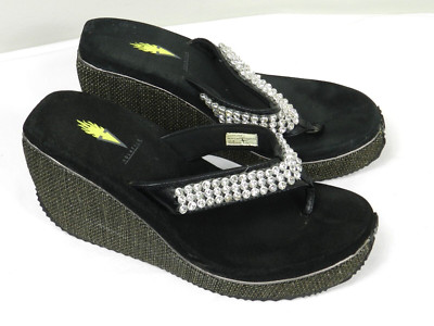 Volatile Wedge Flip Flops Thong Sandals Women's 9 Platform Slip On Black