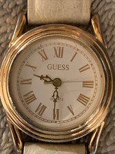 #536-Vintage 1992 Lady's Guess Watch, White Leather Band